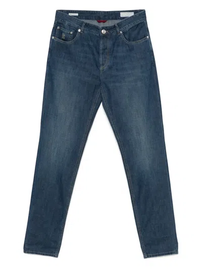 Brunello Cucinelli Embroidered-logo Jeans In Multicolor