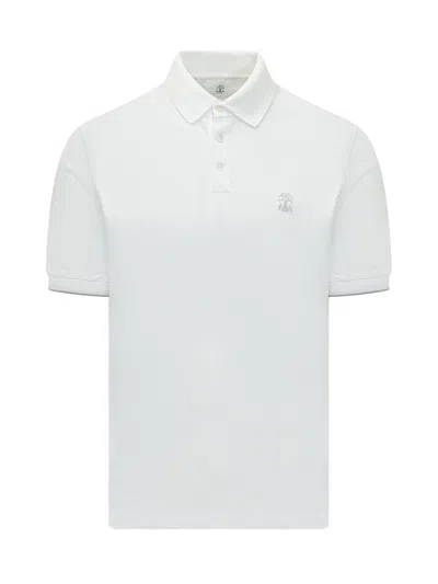 Brunello Cucinelli Embroidered Logo Polo Shirt In White