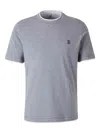 Brunello Cucinelli Logo-embroidered Contrast-trim T-shirt In Gray