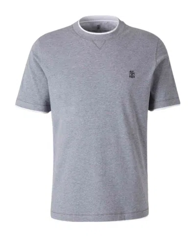 BRUNELLO CUCINELLI EMBROIDERED-LOGO RIBBED-NECKLINE T-SHIRT