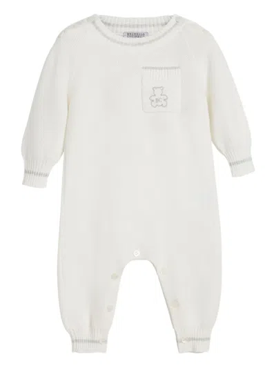 Brunello Cucinelli Babies' Embroidered-logo Romper In White