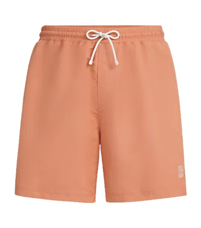 Brunello Cucinelli Embroidered Logo Swim Shorts In Orange