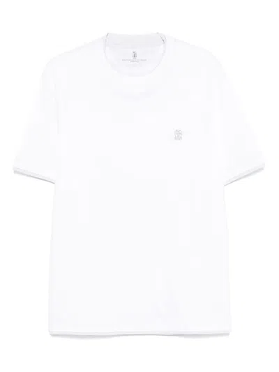 Brunello Cucinelli Men Cotton Jersey Crew-neck T-shirt With Logo And Faux-layering In Multicolor