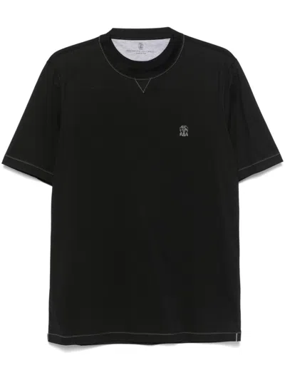 Brunello Cucinelli Logo-embroidered Cotton T-shirt In Multicolor
