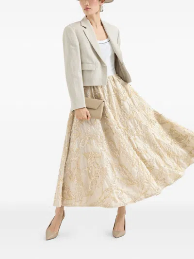 Brunello Cucinelli Embroidered Long Skirt In Neutral