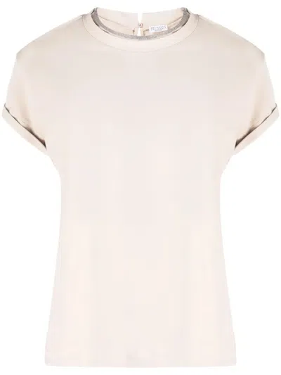 Brunello Cucinelli Embroidered Monili Tee In Pink