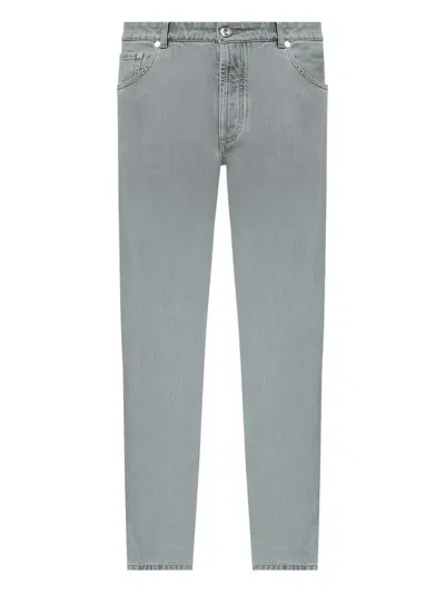 Brunello Cucinelli Embroidered-pockets Cotton Straight-leg Jeans In Gray
