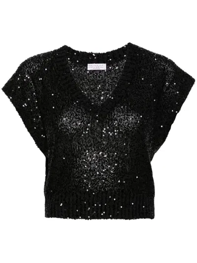 Brunello Cucinelli Embroidered Sequin Shirt In Black  