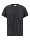 Brunello Cucinelli Grey Dazzling Chalk Stripe Embroidery T-shirt In Black