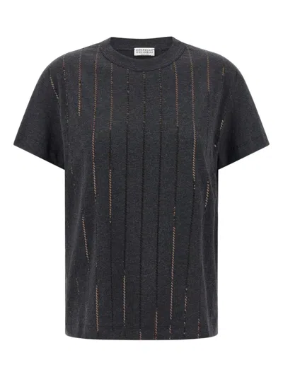 Brunello Cucinelli Embroidered Sequin Tee In Gray