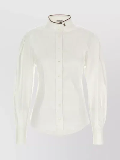 BRUNELLO CUCINELLI EMBROIDERED STAND COLLAR SHIRT