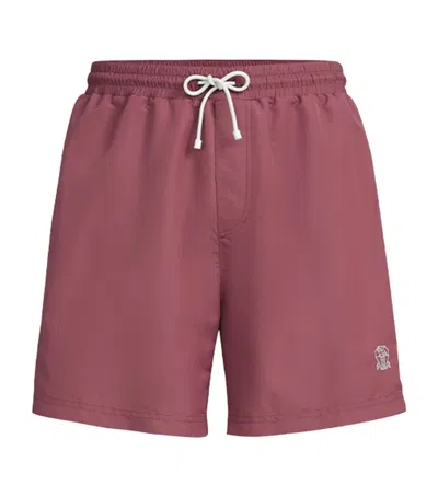 Brunello Cucinelli Embroidered Swim Shorts In Red