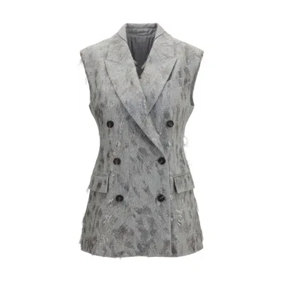 Brunello Cucinelli Embroidered Virgin Wool And Cashmere Vest In Gray
