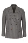 Brunello Cucinelli Wool Blazer Embroidered Stripes In Grey White