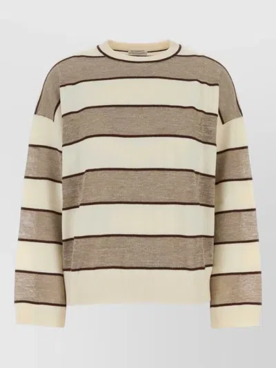 Brunello Cucinelli Embroidered Wool Blend Oversized Striped Sweater In Brown