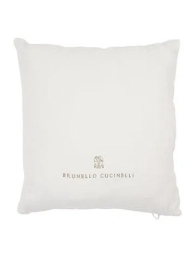 Pre-owned Brunello Cucinelli Embroidered Woven Pillow In White