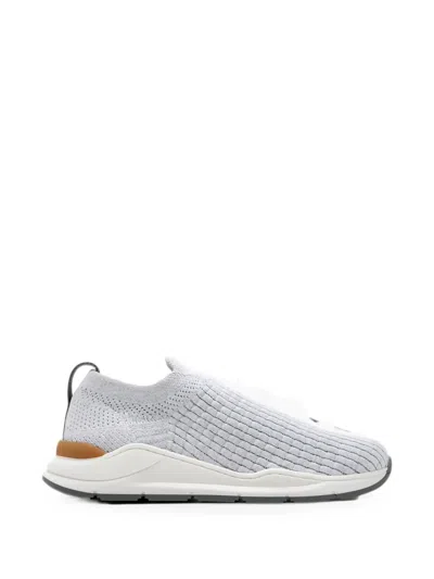 Brunello Cucinelli Kids' Embroidered-logo Slip-on Sneakers In Gray