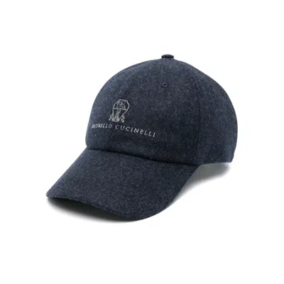 Brunello Cucinelli Embroidered-logo Wool Baseball Cap In Blue
