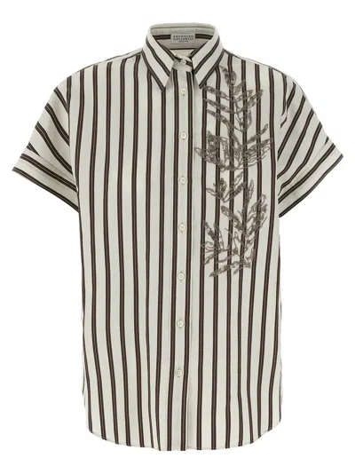 Brunello Cucinelli Embroidery Shirt Shirt And Blouse Multicolor In Neutrals