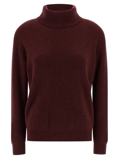 Brunello Cucinelli English Coast Turtleneck Sweater Sweaters And Cardigans Bordeaux In Red