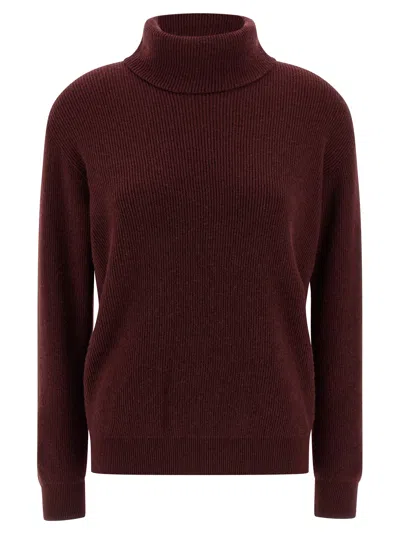 BRUNELLO CUCINELLI ENGLISH COAST TURTLENECK SWEATER SWEATERS AND CARDIGANS BORDEAUX