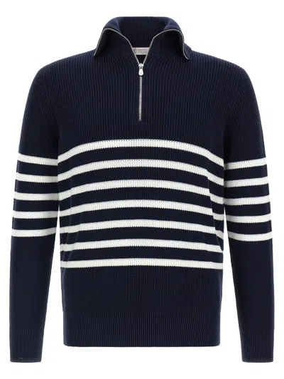 Brunello Cucinelli English Half-ribbed Sweater Sweaters And Cardigans Blue