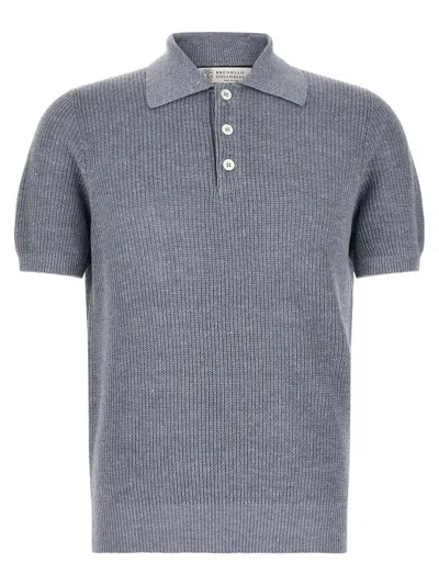 Brunello Cucinelli English Half-ribbed Polo Shirt In Black