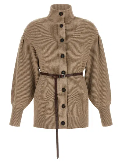 Brunello Cucinelli English Half-ribbed Virgin Wool Cardigan In Beige