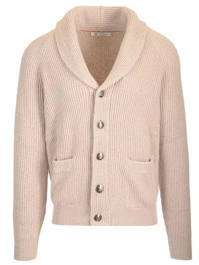 Brunello Cucinelli English Rib Cardigan Knitwear Beige In Juta
