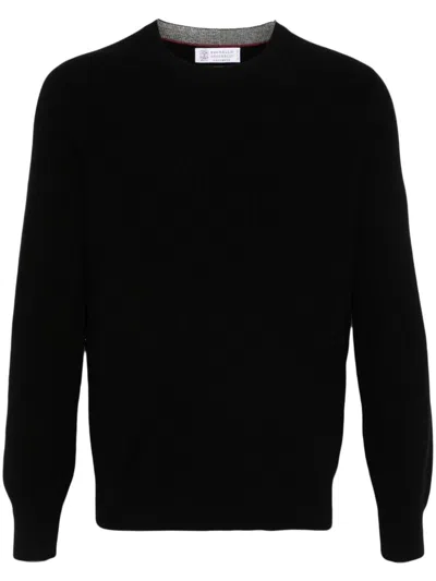 Brunello Cucinelli Virgin Wool Crewneck Sweater With Long Sleeves In Black