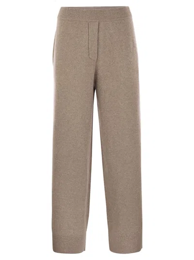 Brunello Cucinelli English Rib Cashmere And Viscose Knit Trousers In Neutral