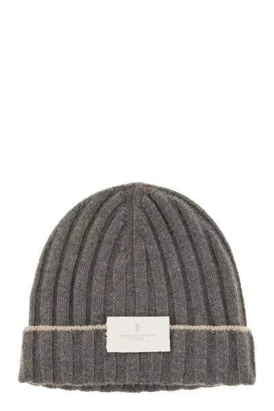 BRUNELLO CUCINELLI BRUNELLO CUCINELLI ENGLISH RIB CASHMERE KNIT BEANIE