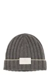 Brunello Cucinelli Men English Rib Cashmere Knit Beanie In Gray