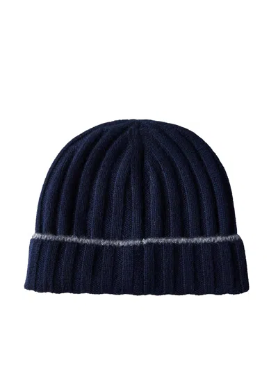 Brunello Cucinelli English Rib Cashmere Knit Beanie In Navy Blue