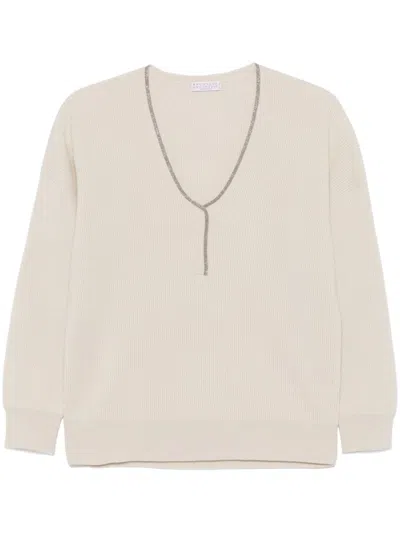 Brunello Cucinelli English-rib Cashmere Sweater In Neutrals