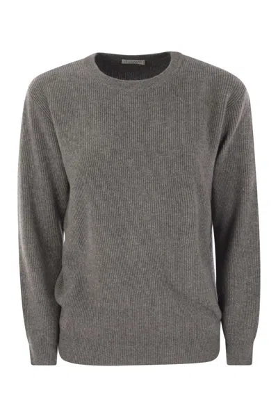 BRUNELLO CUCINELLI BRUNELLO CUCINELLI ENGLISH RIB CASHMERE SWEATER WITH MONILE