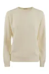 Brunello Cucinelli Women English Rib Cashmere Sweater With Monile In Beige