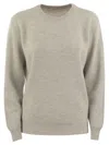 Brunello Cucinelli Women English Rib Cashmere Sweater With Monile In Fog