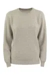 Brunello Cucinelli Women English Rib Cashmere Sweater With Monile In Fog