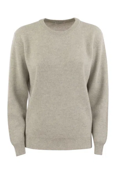 Brunello Cucinelli Ribbed Cashmere Sweater In Multi