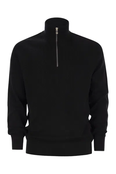 BRUNELLO CUCINELLI BRUNELLO CUCINELLI ENGLISH RIB COTTON SWEATER WITH ZIP OPENING AND RAGLAN SLEEVES