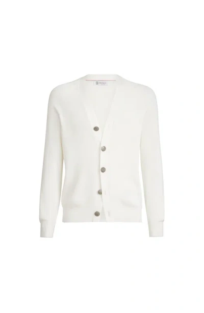 Brunello Cucinelli Men English Rib Knit Cardigan In White