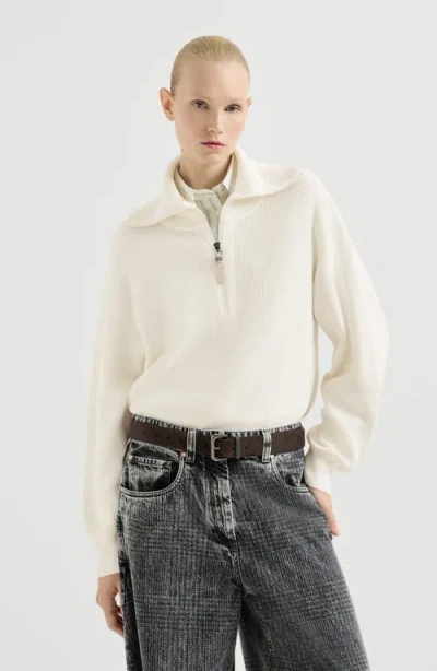 Brunello Cucinelli English Rib Knit Cardigan In Neutral