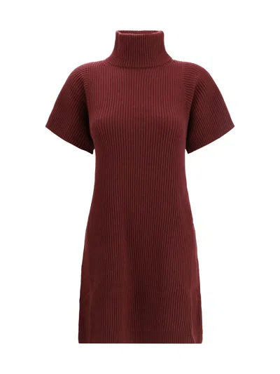 Brunello Cucinelli English Rib Knit Dress In Virgin Wool Cashmere And Silk In Burgundy