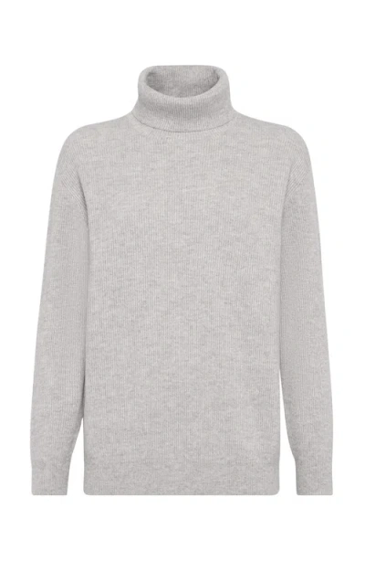 Brunello Cucinelli English Rib Knit Sweater In Light Grey