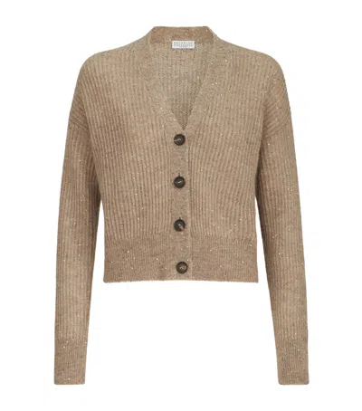 Brunello Cucinelli English Rib Sequin Cardigan In Animal Print