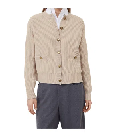 Brunello Cucinelli English Ribbed-knit Button-up Cardigan In Nude