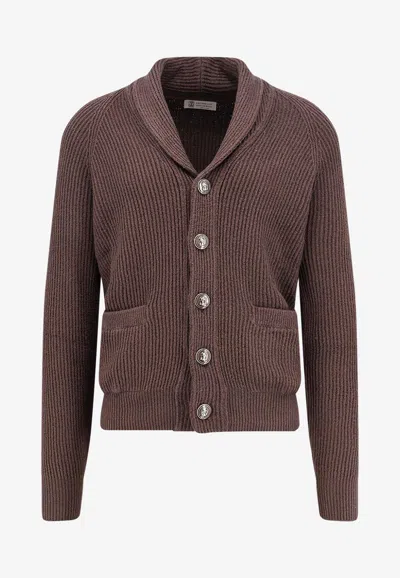 BRUNELLO CUCINELLI ENGLISH RIBBED KNIT CARDIGAN