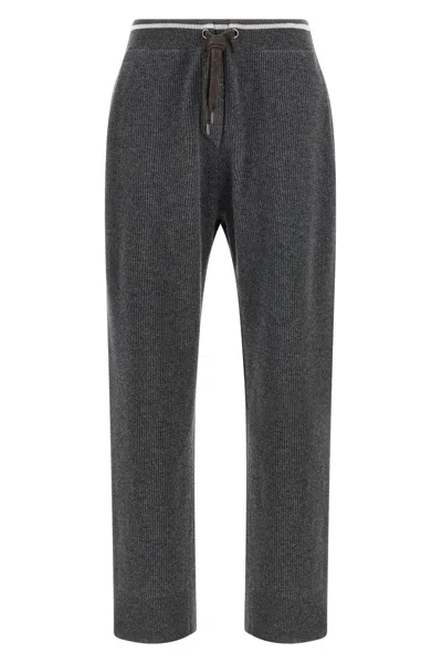 Brunello Cucinelli Women English Ribbed Trousers In Gray