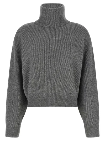 Brunello Cucinelli Rib Knit Sweater Dropped Shoulders Collar Detail In Gray